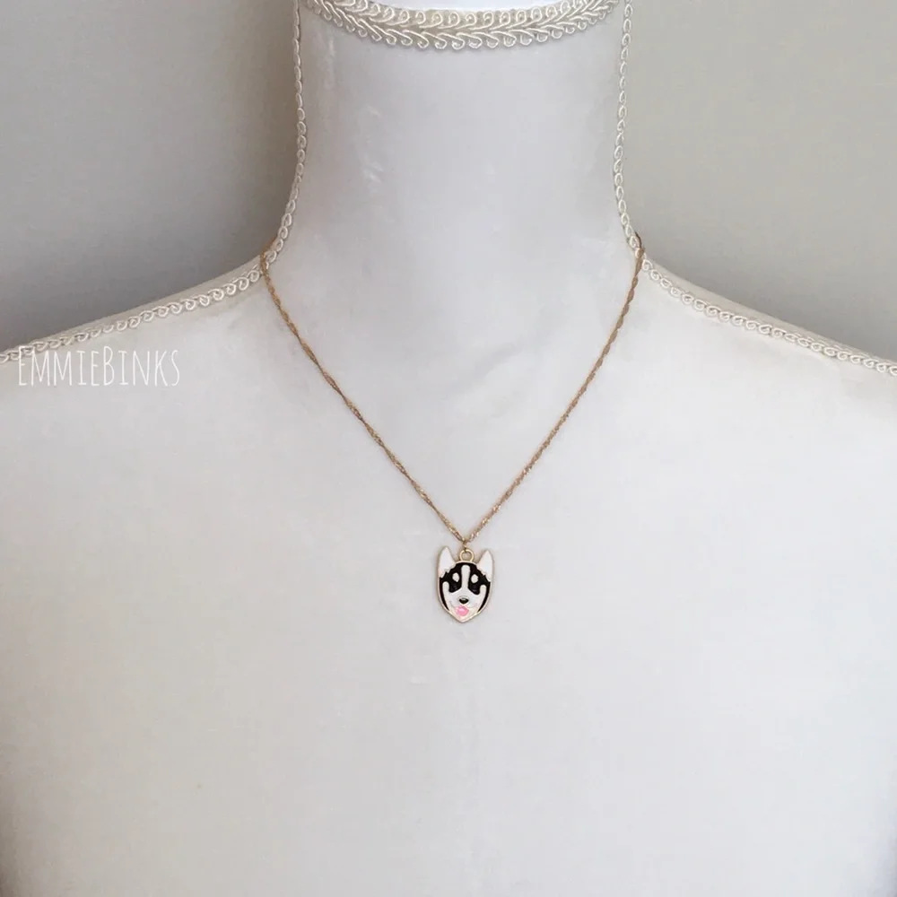 New ‘Puppy Love’ Siberian Husky Puppy Dog Pendant Necklace / Gold Plated Pup - Picture 3 of 13